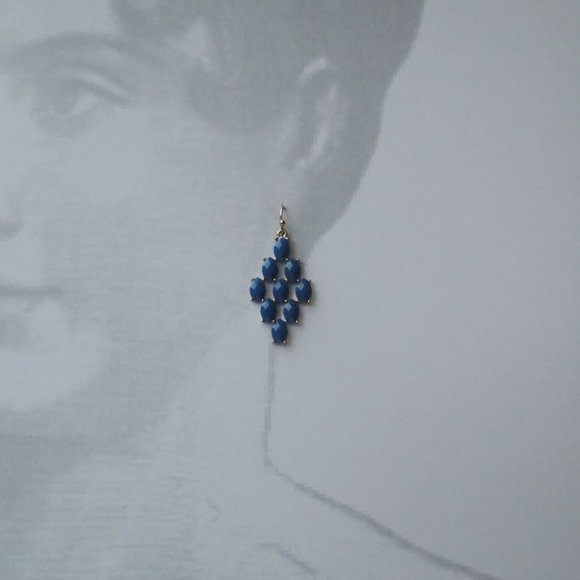 Gold and Cobalt Royal Blue Faceted Statement Drop Earrings - Picture 2 of 3